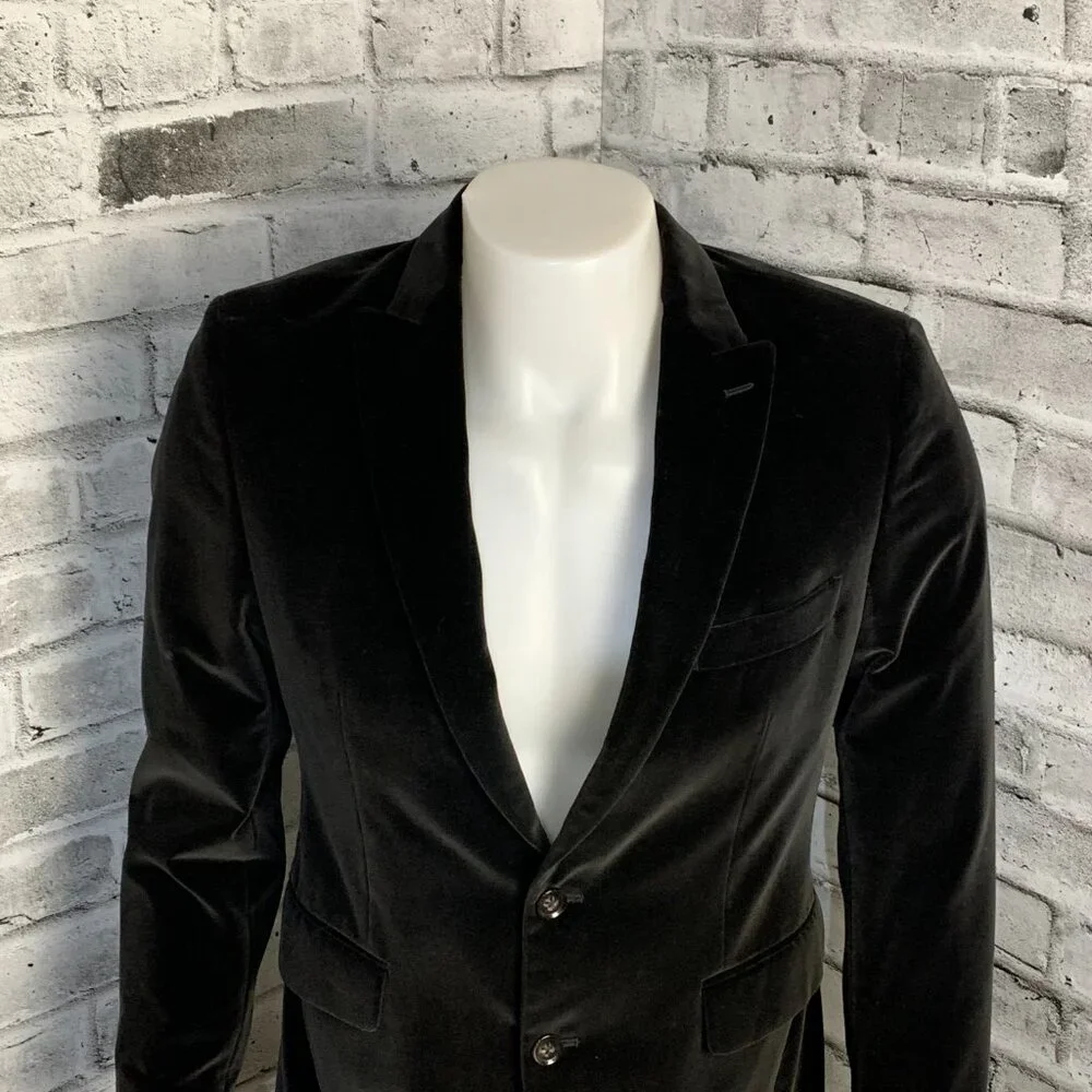 Banana Republic Velvet Blazer Sport Coat Mens 40S Black Tailored Fit Two Button - Picture 2 of 16